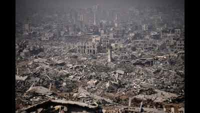 Buildings destroyed by the Israeli military in the Shijaiya neighbourhood of Gaza City. (AP) Buildings destroyed by the Israeli military in the Shijaiya neighbourhood of Gaza City. (AP)