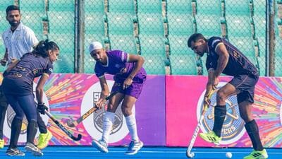 Indian hockey players during an exhibition match to mark the centenary celebration of Indian hockey. (Hockey India) Indian hockey players during an exhibition match to mark the centenary celebration of Indian hockey. (Hockey India)