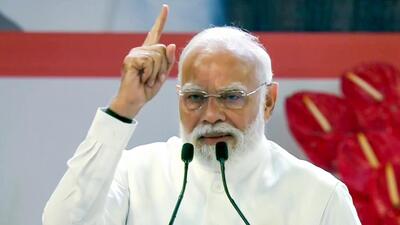 Prime Minister Narendra Modi speaks during the inauguration of a year-long commemoration of the National Song "Vande Mataram" at the Indira Gandhi Indoor Stadium in New Delhi on Friday. (ANI)