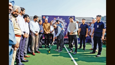 Punjab governor and UT administrator Gulab Chand Kataria during the centenary celebrations of Indian hockey at the Sector-42 hockey stadium in Chandigarh on Friday. (HT File)