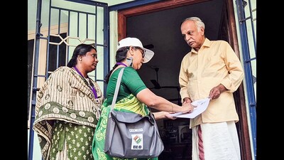 Special Intensive Revision (SIR) officials during the house-to-house verification process to update voter list, the exercise to verify and update India’s voter lists, in Tiruchirappalli. (ANI)