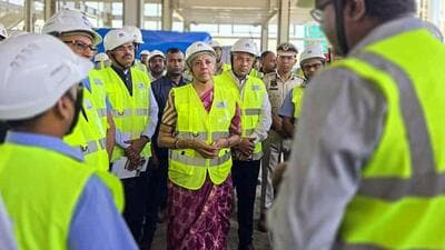 Union finance minister Nirmala Sitharaman during her visit to the upcoming Tata Electronics OSAT at Jagiroad in Morigaon on Friday. (@nsitharamanoffc X/ANI) Union finance minister Nirmala Sitharaman during her visit to the upcoming Tata Electronics OSAT at Jagiroad in Morigaon on Friday. (@nsitharamanoffc X/ANI)