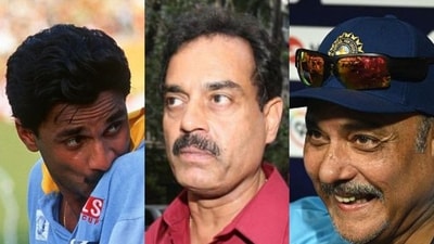 Javagal Srinath (left) vs Dilip Vengsarkar (middle), with Ravi Shastri as the special influencer (AFP Images) Javagal Srinath (left) vs Dilip Vengsarkar (middle), with Ravi Shastri as the special influencer (AFP Images)