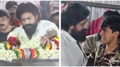Yash offered his condolences at the funeral of the late actor. Yash offered his condolences at the funeral of the late actor.