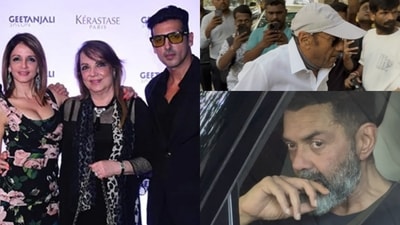 Bobby Deol and Jackie Shroff pay their last respects to Zarine Khan. Bobby Deol and Jackie Shroff pay their last respects to Zarine Khan.