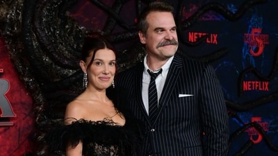 British actress Millie Bobby Brown and US actor David Harbour attend the world premiere of Netflix's "Stranger Things", Season 5, at the TCL Chinese theatre in Los Angeles. (AFP)