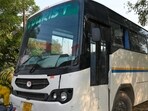 A view of thebus that hit the woma. (Sunil Ghosh/HT)