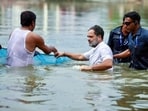 Lok Sabha LoP and Congress MP Rahul Gandhi jumps into a pond and participates in a traditional process of catching fish, in Begusarai.