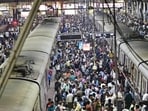 CSMT was packed with stranded commuters on Thursday evening as trains were suspended due to a flash protest by railway employees (Anshuman Poyrekar/HT Photo) CSMT was packed with stranded commuters on Thursday evening as trains were suspended due to a flash protest by railway employees (Anshuman Poyrekar/HT Photo)