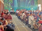 Students during the competition held for mock Vidhan Sabha session selection on November 3 at PAU School. (HT Photo)