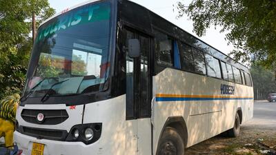 A view of thebus that hit the woma. (Sunil Ghosh/HT) A view of thebus that hit the woma. (Sunil Ghosh/HT)