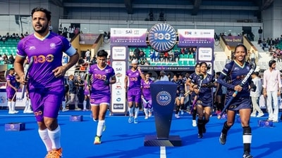 New Delhi, Nov 7 (ANI): Hockey team players enter the stadium for a Special Exhibition Match on the occassion of 100 years of Indian Hockey at Major Dhyan Chand National Stadium, in New Delhi on Friday. (@TheHockeyIndia X/ ANI Photo) (@TheHockeyIndia X) New Delhi, Nov 7 (ANI): Hockey team players enter the stadium for a Special Exhibition Match on the occassion of 100 years of Indian Hockey at Major Dhyan Chand National Stadium, in New Delhi on Friday. (@TheHockeyIndia X/ ANI Photo) (@TheHockeyIndia X)