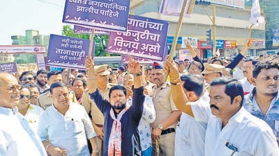 Kalyan, India - November 08 2025:Locals including bhiwandi MP and Murbad MLA protested in Dombivli for a separate municipality for 27 villages. Pic on Saturday in India on 08 2025 - Story By Kaptaan Mali ( Photo By Pramod Tambe). Kalyan, India - November 08 2025:Locals including bhiwandi MP and Murbad MLA protested in Dombivli for a separate municipality for 27 villages. Pic on Saturday in India on 08 2025 - Story By Kaptaan Mali ( Photo By Pramod Tambe).