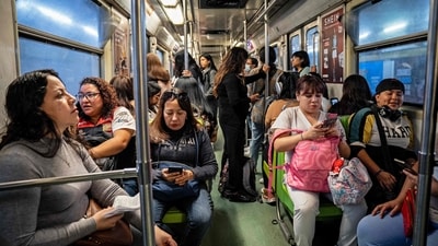 Women travel onboard a train in the 'Women Only' section of the metro in Mexico City on November 6, 2025. (AFP) Women travel onboard a train in the 'Women Only' section of the metro in Mexico City on November 6, 2025. (AFP)