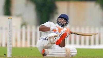 Rishabh Pant loses balance during the second unofficial four-day test match of a series between India A and South Africa A. (PTI)