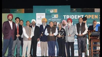 Winners of the monthly Medal Round golf tournament were felicitated at the Chandigarh Golf Club on Saturday. (HT Photo) Winners of the monthly Medal Round golf tournament were felicitated at the Chandigarh Golf Club on Saturday. (HT Photo)