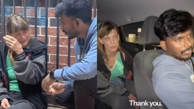 In the United States, an Indian man assisted a paralysed woman struggling in the rain. (Instagram/flexnoahh) In the United States, an Indian man assisted a paralysed woman struggling in the rain. (Instagram/flexnoahh)
