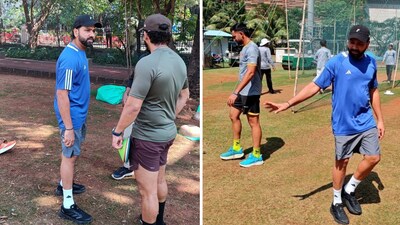 Rohit Sharma in a training session with some Mumbai coaches and players. (Sportstar) Rohit Sharma in a training session with some Mumbai coaches and players. (Sportstar)