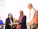 PU vice-chancellor Renu Vig felicitating Dr M Ravichandran, secretary, Union ministry of earth sciences, during the festival’s curtain raiser on the varsity campus on Saturday. (Ravi Kumar/HT) PU vice-chancellor Renu Vig felicitating Dr M Ravichandran, secretary, Union ministry of earth sciences, during the festival’s curtain raiser on the varsity campus on Saturday. (Ravi Kumar/HT)