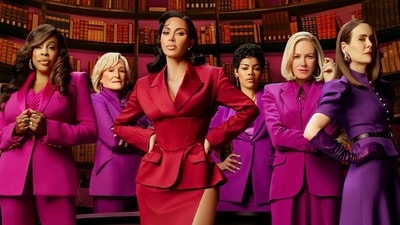 Niecy Nash, Glenn Close, Kim Kardashian, Teyana Taylor, Naomi Watts and Sarah Paulson in a still from All's Fair. Niecy Nash, Glenn Close, Kim Kardashian, Teyana Taylor, Naomi Watts and Sarah Paulson in a still from All's Fair.
