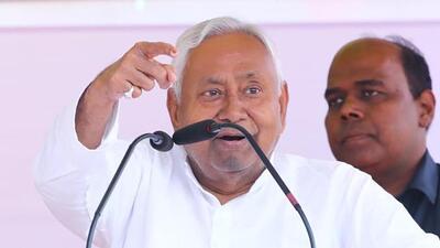 Bihar chief minister Nitish Kumar during a public rally for Bihar Assembly Elections 2025 at Rohtash, Bihar on Sunday. (Hindustan Times)