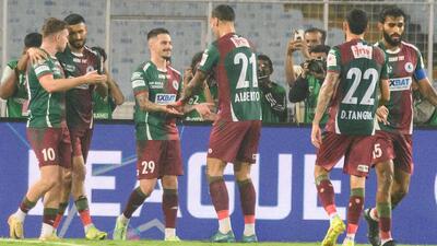 Jamie Maclaren of Mohun Bagan Super Giant celebrates after scoring a goal during match 120 between Mohun Bagan Super Giant and Punjab FC of the Indian Super League (ISL) 2024-25 season held at the Vivekananda Yuba Bharati Krirangan, Kolkata on 1st February 2025. Dipayan Bose/Focus Sports/ FSDL Jamie Maclaren of Mohun Bagan Super Giant celebrates after scoring a goal during match 120 between Mohun Bagan Super Giant and Punjab FC of the Indian Super League (ISL) 2024-25 season held at the Vivekananda Yuba Bharati Krirangan, Kolkata on 1st February 2025. Dipayan Bose/Focus Sports/ FSDL