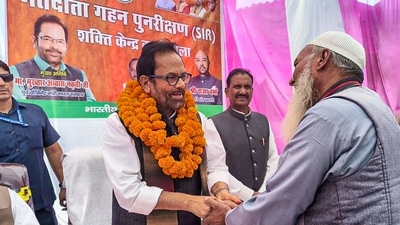 Former union minister Mukhtar Abbas Naqvi, during a programme to raise awareness about the Election Commission's special intensive revision of electoral rolls, in Rampur, Uttar Pradesh, Sunday. (PTI) Former union minister Mukhtar Abbas Naqvi, during a programme to raise awareness about the Election Commission's special intensive revision of electoral rolls, in Rampur, Uttar Pradesh, Sunday. (PTI)