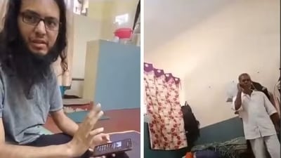 Screengrab of the video showing Zuhaib Manna (L) and Umesh Reddy (R). (X/HateDetectors) Screengrab of the video showing Zuhaib Manna (L) and Umesh Reddy (R). (X/HateDetectors)