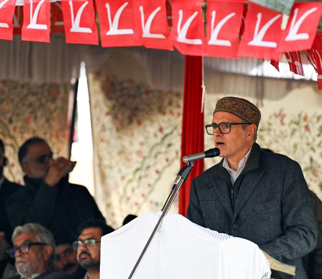 J&K CM Omar Abdullah during a rally in Budgam on Sunday. (ANI) J&K CM Omar Abdullah during a rally in Budgam on Sunday. (ANI)