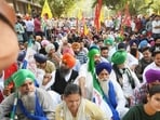 Protesters near the Panjab University vice-chancellor’s office in Chandigarh on Monday. The protest and security curbs triggered traffic jams across Mohali and Chandigarh. (Keshav Singh/HT)