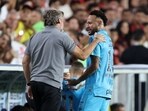Neymar reacts after being substituted.