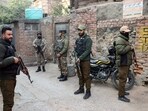 File image of Srinagar police with Central Reserve Police Force (CRPF) conducting searches 