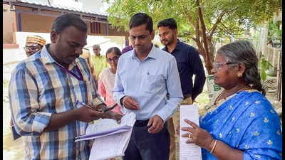A Special Intensive Revision (SIR) official during the house-to-house verification process to update voter list, the exercise to verify and update India’s voter lists, in Thoothukudi. (ANI) A Special Intensive Revision (SIR) official during the house-to-house verification process to update voter list, the exercise to verify and update India’s voter lists, in Thoothukudi. (ANI)