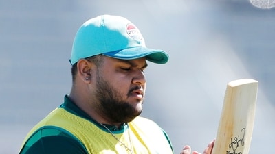 Pakistan's Azam Khan during a practice session. (Surjeet Yadav) Pakistan's Azam Khan during a practice session. (Surjeet Yadav)