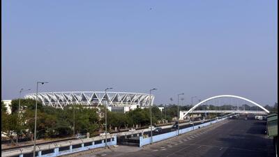 Jawaharlal Nehru Stadium was recently refurbished and a Mondo track was laid for the Para World Athletics Championships which was held in October. (Sanjeev Verma/HT PHOTO) Jawaharlal Nehru Stadium was recently refurbished and a Mondo track was laid for the Para World Athletics Championships which was held in October. (Sanjeev Verma/HT PHOTO)