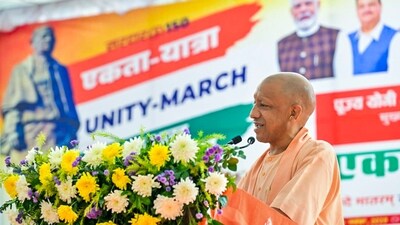 Uttar Pradesh Chief Minister Yogi Adityanath addresses the gathering during 'Ekta Yatra' as part of the nationwide celebrations marking 150 years of Sardar Vallabhbhai Patel's birth anniversary, in Gorakhpur. (PTI) Uttar Pradesh Chief Minister Yogi Adityanath addresses the gathering during 'Ekta Yatra' as part of the nationwide celebrations marking 150 years of Sardar Vallabhbhai Patel's birth anniversary, in Gorakhpur. (PTI)