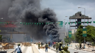 Tanzanian riot police disperse demonstrators during violent protests that marred the election following the disqualification of the two leading opposition candidates in Dar es Salaam, Tanzania, October 29, 2025. (Reuters)