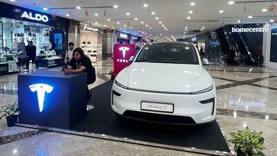 Tesla Model Y is now on display at the Ambience Mall, Gurugram. Tesla Model Y is now on display at the Ambience Mall, Gurugram.