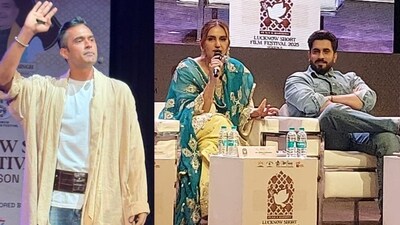 Laksh Maheshwari, Huma Qureshi and Sunny Singh during the Lucknow Short Film Festival held at Uttar Pradesh Sangeet Natak Academy recently (Photos: HT) Laksh Maheshwari, Huma Qureshi and Sunny Singh during the Lucknow Short Film Festival held at Uttar Pradesh Sangeet Natak Academy recently (Photos: HT)