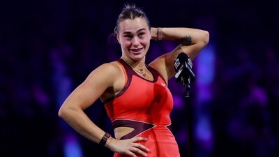 Aryna Sabalenka speaks after losing the final match against Elena Rybakina. (REUTERS)