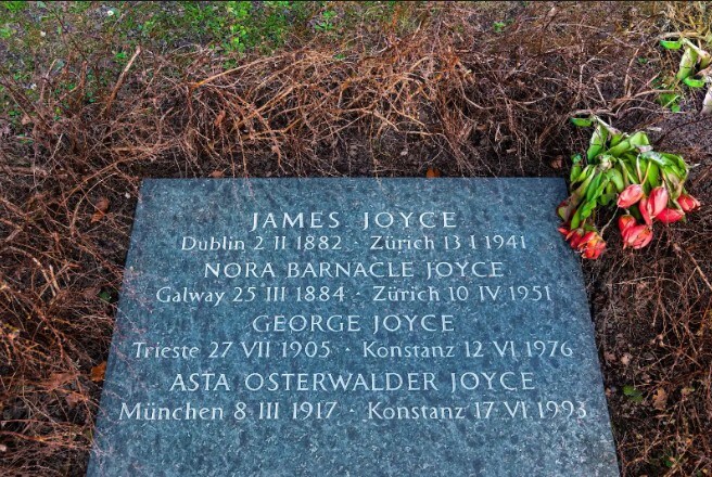 The tombstone of James Joyce, his wife Nora Barnacle, his son George Joyce and George’s second wife Asta Jahnke-Osterwalder in Zurich (Shutterstock) The tombstone of James Joyce, his wife Nora Barnacle, his son George Joyce and George’s second wife Asta Jahnke-Osterwalder in Zurich (Shutterstock)