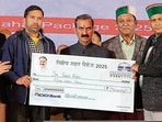 Himachal CM Sukhvinder Singh Sukhu disbursing special relief package cheque in Mandi on Monday. (Birbal Sharma/HT) Himachal CM Sukhvinder Singh Sukhu disbursing special relief package cheque in Mandi on Monday. (Birbal Sharma/HT)