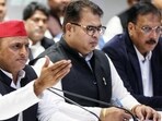 Samajwadi Party chief Akhilesh Yadav addressing a press conference in Lucknow. (ANI)