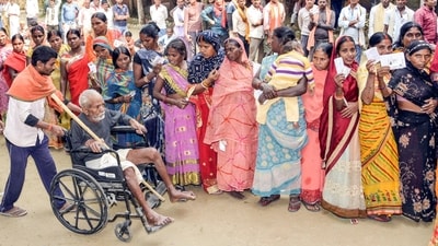 Jehanabad, Nov 11 (ANI): An elderly man arrives in a wheelchair to cast his vote for the second phase of the Bihar assembly election, in Jehanabad on Tuesday. (ANI Photo) (Aftab Alam) Jehanabad, Nov 11 (ANI): An elderly man arrives in a wheelchair to cast his vote for the second phase of the Bihar assembly election, in Jehanabad on Tuesday. (ANI Photo) (Aftab Alam)