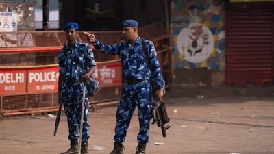 Members of the Rapid Action Force (RPF) stand guard close to the site of the November 10 explosion near the Red Fort in New Delhi, India, on Tuesday, November 11, 2025. (Anindito Mukherjee/Bloomberg Photo) Members of the Rapid Action Force (RPF) stand guard close to the site of the November 10 explosion near the Red Fort in New Delhi, India, on Tuesday, November 11, 2025. (Anindito Mukherjee/Bloomberg Photo)
