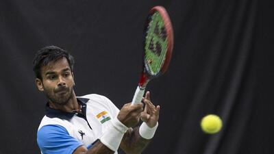 India's Sumit Nagal in action during a Davis Cup match against Switzerland in September 2025. (AP) India's Sumit Nagal in action during a Davis Cup match against Switzerland in September 2025. (AP)