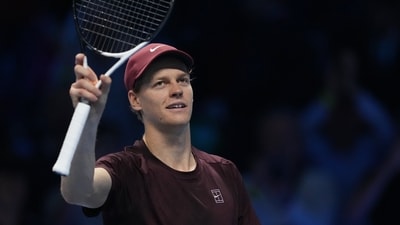 Italy's Jannik Sinner celebrates after winning against Canada's Felix Auger-Aliassime (AP) Italy's Jannik Sinner celebrates after winning against Canada's Felix Auger-Aliassime (AP)