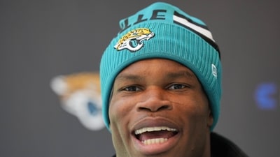 Jacksonville Jaguars wide receiver Travis Hunter is out for the season. (AP)