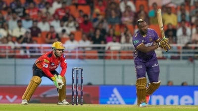 Andre Russell batting against the Punjab Kings (PTI) Andre Russell batting against the Punjab Kings (PTI)
