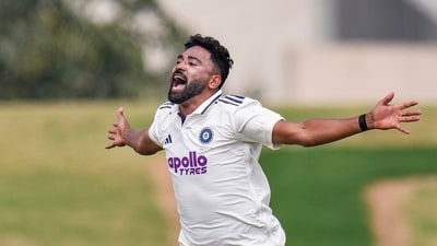 Mohammed Siraj celebrates (PTI)